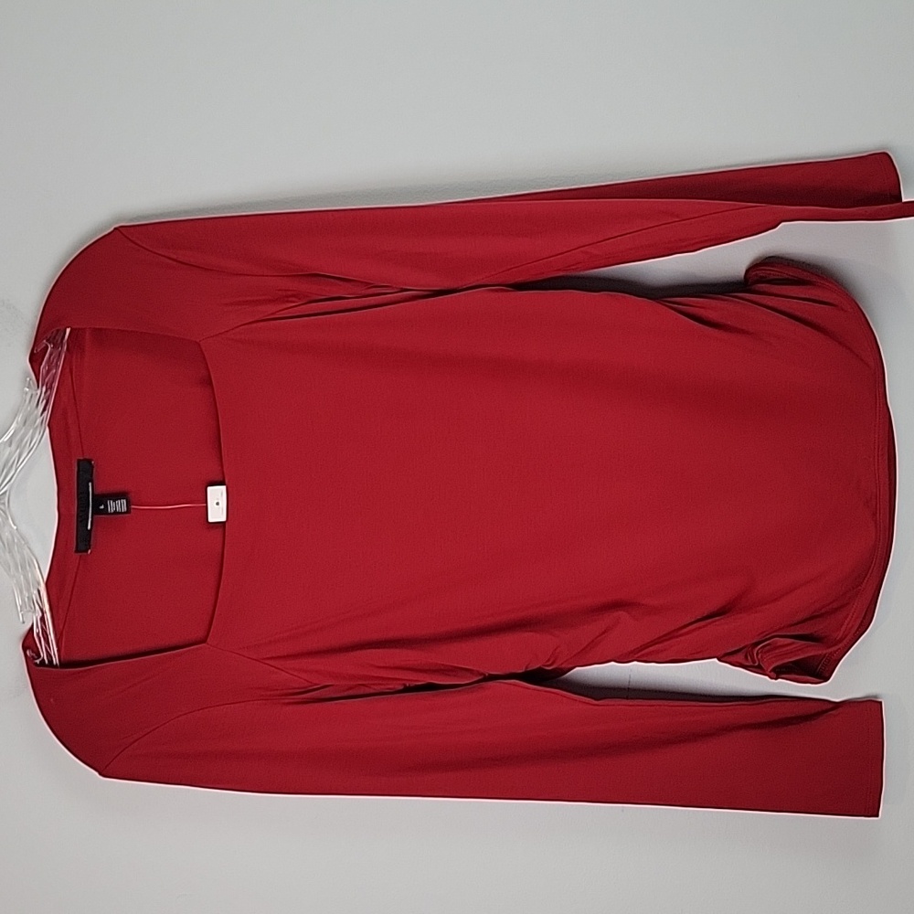 WHBM red square neck long sleeves ruched sides top